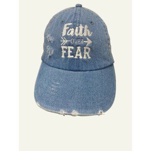 Fait over fear Hat for Women, Blue Denim Bling Hat